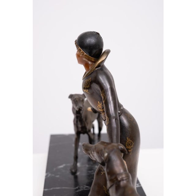 Art Deco Sculpture of Woman with Greyhounds, France, 1930s For Sale - Image 15 of 18