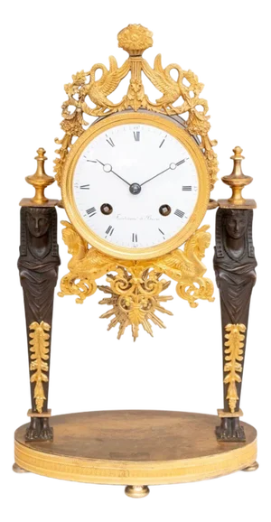 French Empire Ormolu and Patinated Bronze Clock