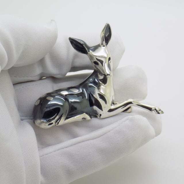 Vintage solid silver figurine depicting a resting fawn deer, crafted in arezzo, tuscany, by the world-renowned silversmith...