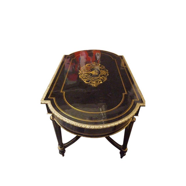 Vintage Wooden Table with Brass Inlates For Sale - Image 5 of 6