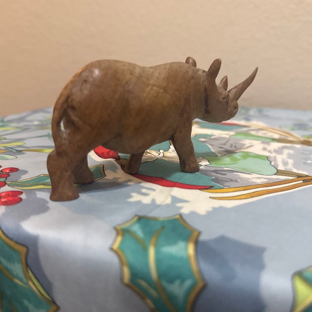 Wood Mid-Century Modern Hand-Carved Wood Rhinoceros Sculpture For Sale - Image 7 of 8