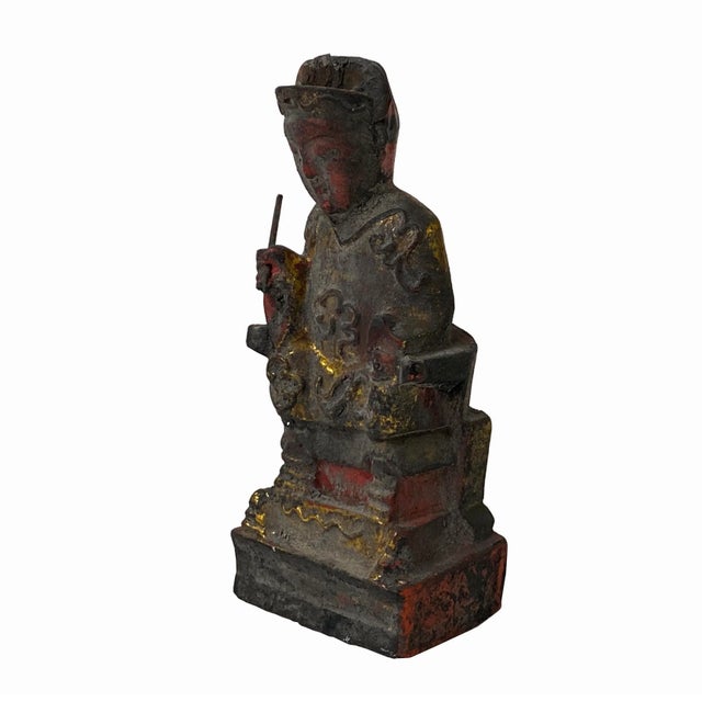Vintage Chinese Wooden Carved Home Guardian Deity Figure For Sale - Image 4 of 8