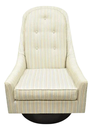 Mid Century Modern Milo Baughman Style Wooden Swivel Base Club Lounge Chair