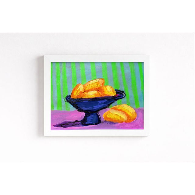 Contemporary Contemporary Still Life Painting of Lemons in Blue Bowl, Acrylic and Oil Pastel on Paper, 9x12 For Sale - Image 3 of 3