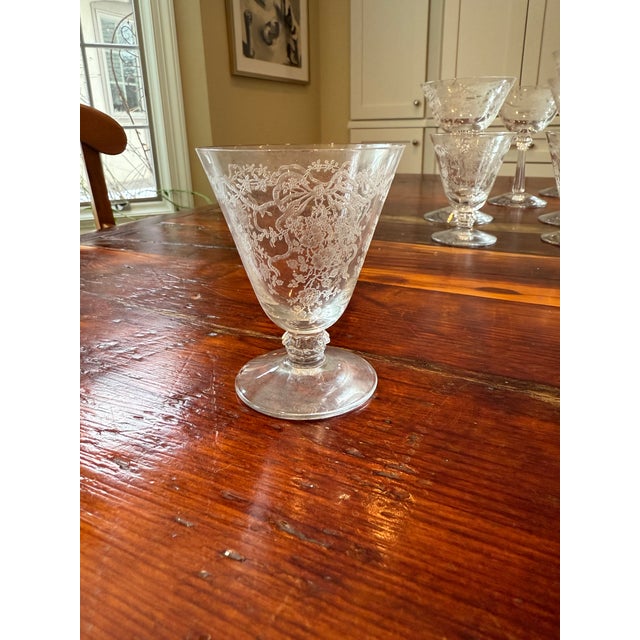 18-Piece Set of Vintage Fostoria Romance Pattern Etched Crystal Glassware With Flowers and Ribbon Designs For Sale - Image 10 of 14