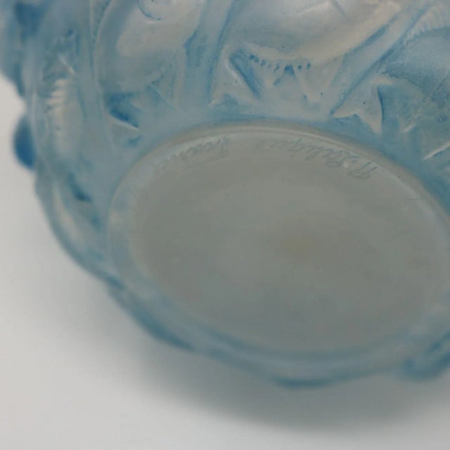 Glass Rene Lalique Opalescent Glass Blue Stain 'Camaret' Vase For Sale - Image 7 of 9