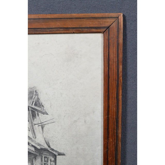 Attributed to Jacques Moulinier (1753–1828) Charcoal Drawing — Figures Before a Half-Timbered House For Sale - Image 11 of 14