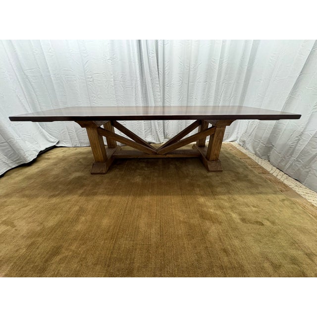 2020s Arhaus Tuscany Dining Table — 118" Handcrafted in Italy | Solid Poplar Wood | Curated Trestle Base For Sale - Image 5 of 18