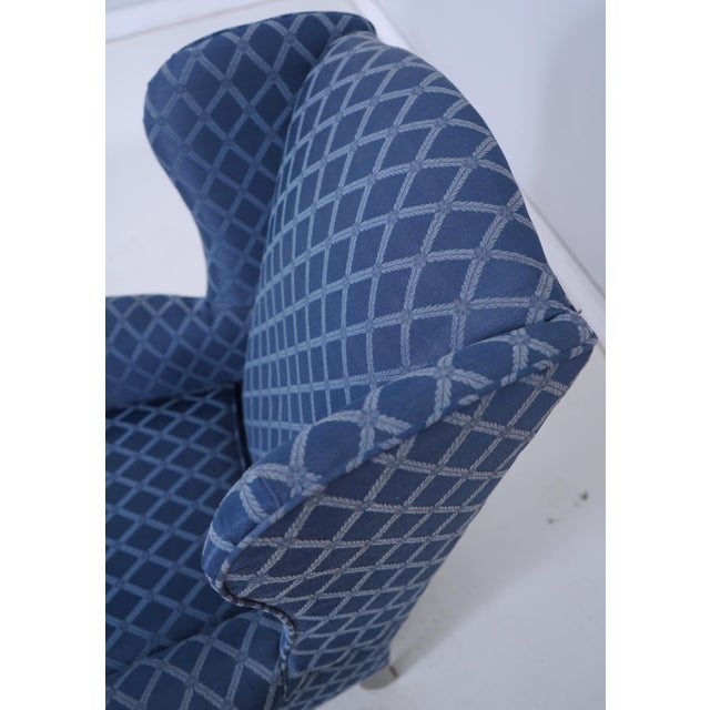 Broyhill Roll Arm Blue Upholstered Wing Chair For Sale - Image 16 of 18