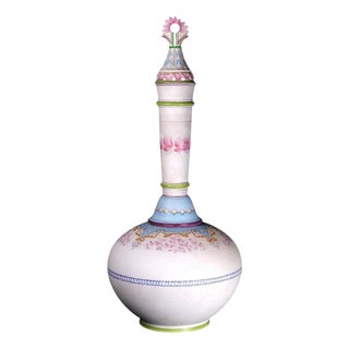 Biscuit Porcelain Covered Bottle Vase with Painted Decoration by Jean Gille For Sale