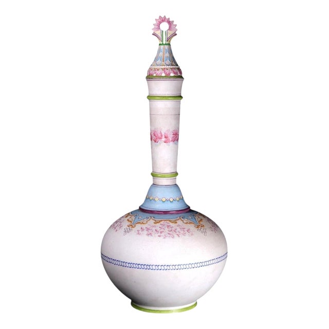 Biscuit Porcelain Covered Bottle Vase with Painted Decoration by Jean Gille For Sale