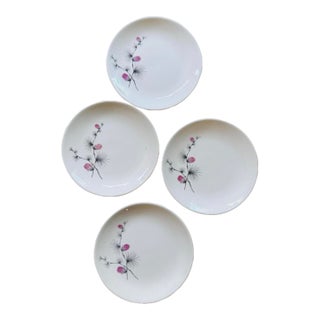 Vintage Mid Century Modern Pink Thistle Floral 6.5” Plates - Set of Four (4) For Sale
