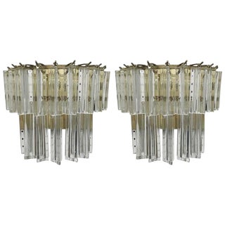 Italian Mid-Century Two-Tier Venini Murano Glass Sconces - a Pair For Sale