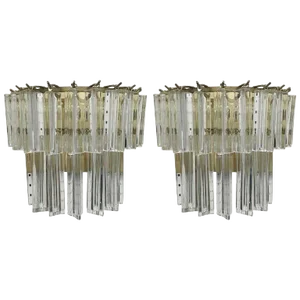 Italian Mid-Century Two-Tier Venini Murano Glass Sconces - a Pair