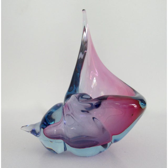 C.1970's Italian Archimede SegusoHand-Blown Murano Conch Shell - Cool Blue, Amethyst & Red Color Combo For Sale - Image 13 of 13