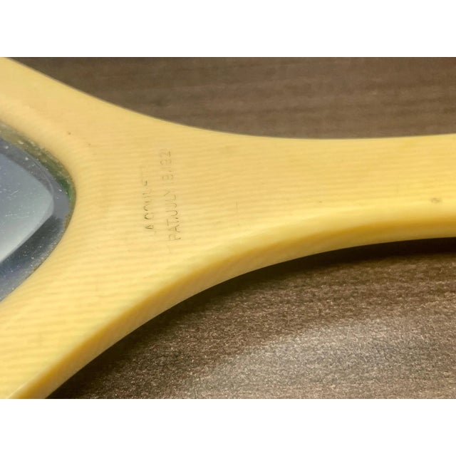 Glass Antique Art Deco Vanity Set – 1920s Yellow Celluloid Mirror & Brush, La Coquette For Sale - Image 7 of 8