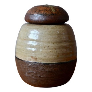 Two-Tone Studio Pottery Stoneware Covered Pot, 1970s For Sale