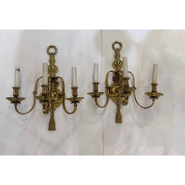 1900 Gilt Bronze Federal Style Large Sconces 3 Lights For Sale - Image 12 of 13