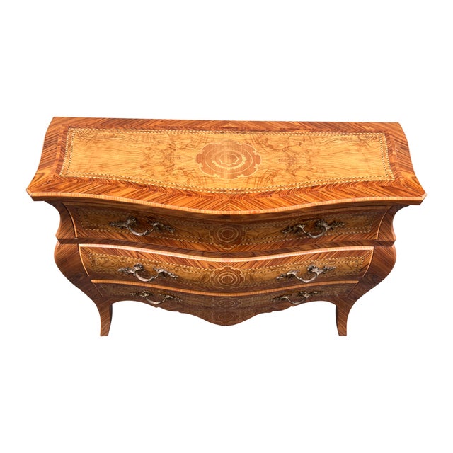 French Late 20th Century French Louis Xv Style Marquetry Bombe Chest Dresser For Sale - Image 3 of 17