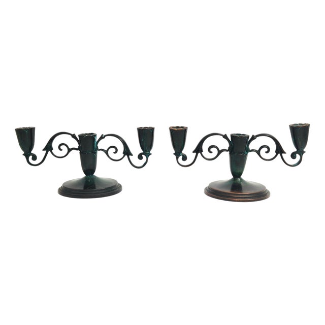 Vintage Decorative Candleholders in Bronze, 1920s, Set of 2 For Sale