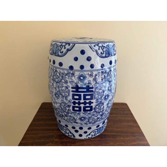 Late 20th Century Blue and White Porcelain Chinoiserie Chinese Garden Stool or Side Table For Sale - Image 10 of 10