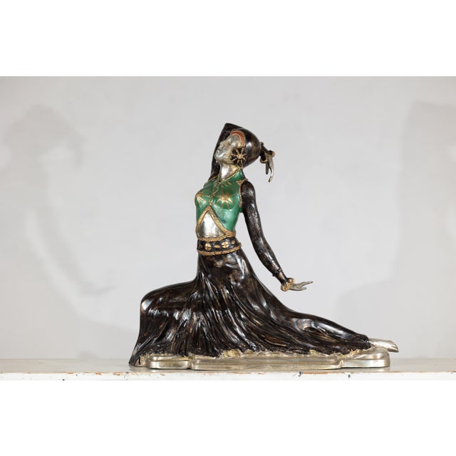 Mid 20th Century Art Deco Style Cold-Painted Dancer Sculpture After Demetre Chiparus For Sale - Image 5 of 12