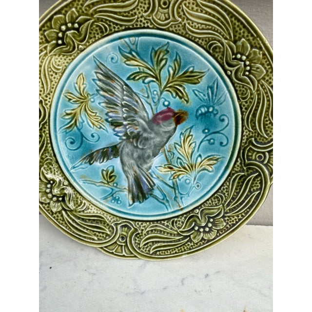 Rustic 19th Century Majolica Bird & Bee Plate Wasmuel For Sale - Image 3 of 5