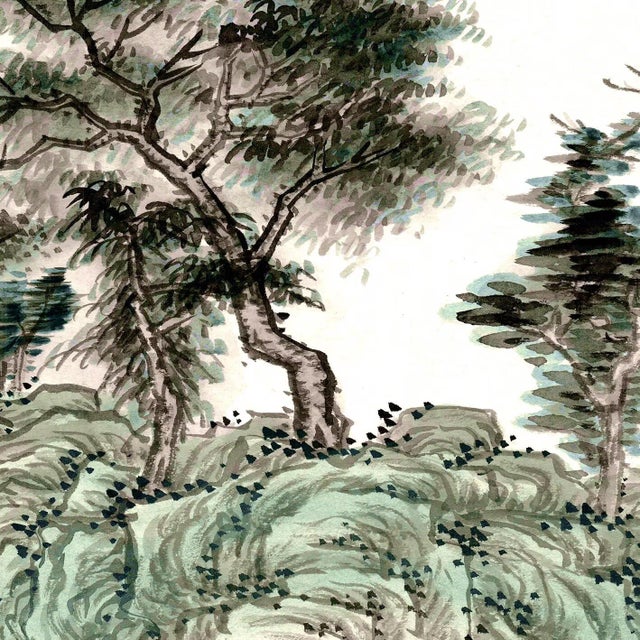 Green 36" * H100"/Panel* 5ps, Chinese Traditional Green Landscape Gongbi Painting Wallpaper, 5 Panels For Sale - Image 8 of 8