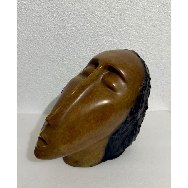 Ruth Bloch, Large Bronze Sculpture Woman Head, After Modigliani, Ruth Bloch Israeli Artist, c.1990's For Sale In Miami - Image 6 of 18
