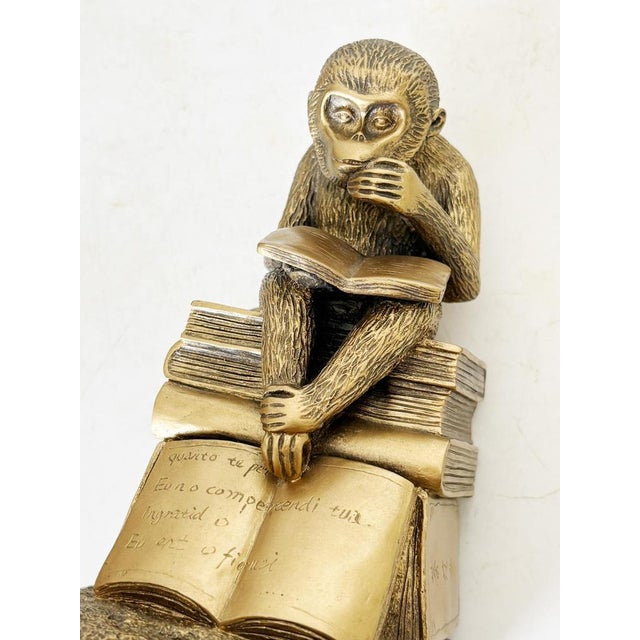 Gold Bookends Depicting Sculptures of Monkeys in Gilded Metal, France, 1970s, Set of 2 For Sale - Image 8 of 14
