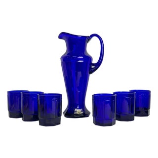 Mid-Century Crystal Cobalt Glass Liqueur Set, Czech Republic, Set of 7 For Sale