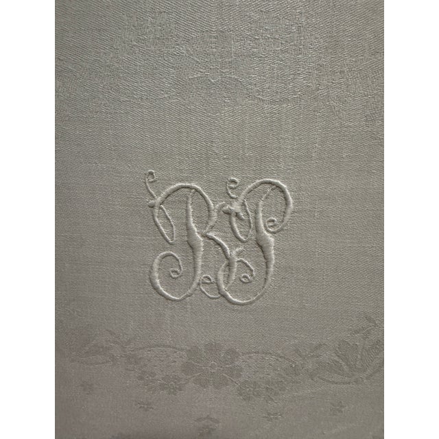 Set of Four Vintage Monogram Linen Accent Pillows With Samuel & Sons Passementerie For Sale - Image 4 of 8