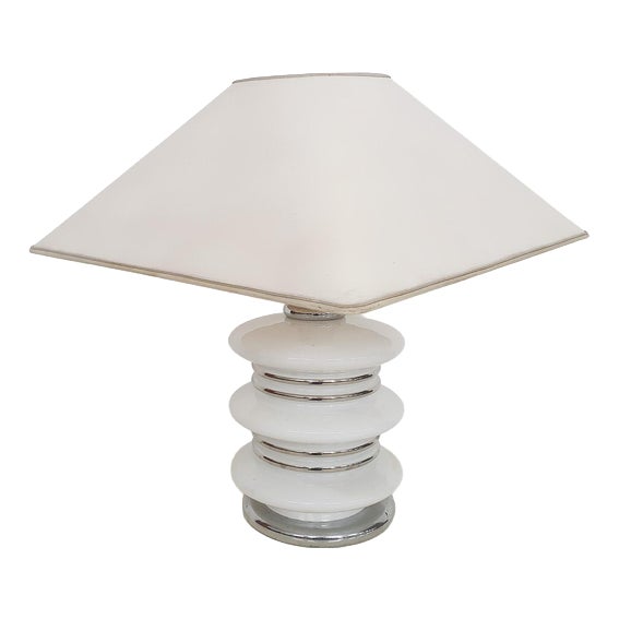 White Chrome and Opal Table Light from Leclaire and Schafer, Germany, 1970s For Sale