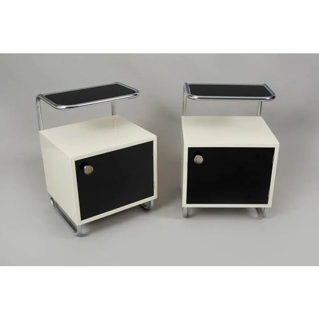 Functionalist Black and White Bedside Tables by Vichr a Spol, Former Czechoslovakia, 1940s, Set of 2 For Sale - Image 4 of 6