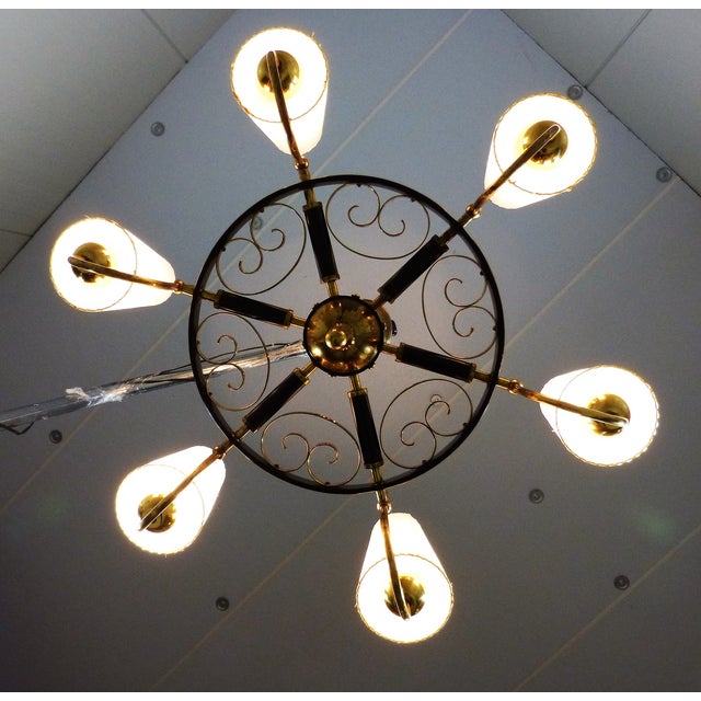 Finnish Brass Chandelier with Polyester Shades and Glass Diffusers, 1950s For Sale - Image 16 of 18