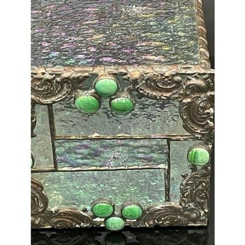 Vintage Handmade Iridescent Stained Glass Tissue Box Cover Art Glass Decor For Sale - Image 12 of 15
