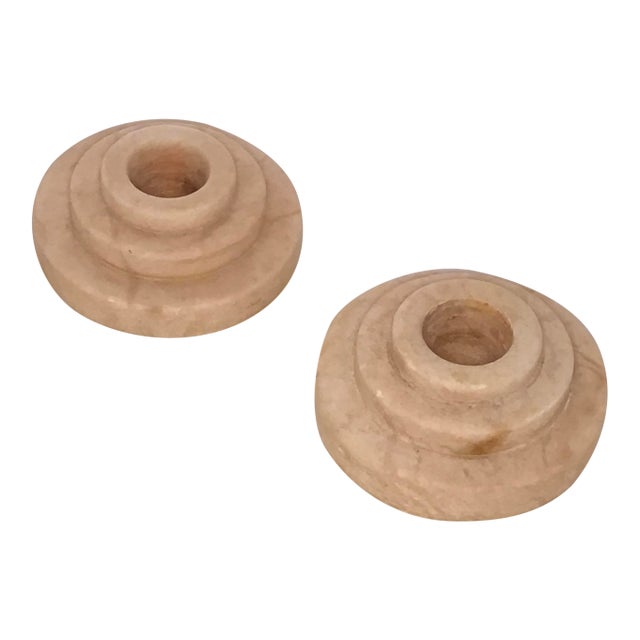 1930s Art Deco Pale Pink Marble Pair of Candleholders For Sale