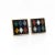A fine pair of American Modernist cufflinks. In brass with a black hardstone ground inlaid and 6 varyingly colored,...