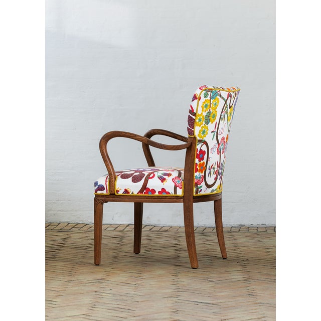Danish Oak Armchair with Printed Upoholstery by Josef Frank, 1940s For Sale - Image 4 of 6