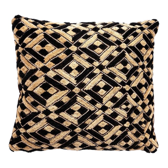 Large Custom Cushion From Vintage African Kuba Cloth For Sale