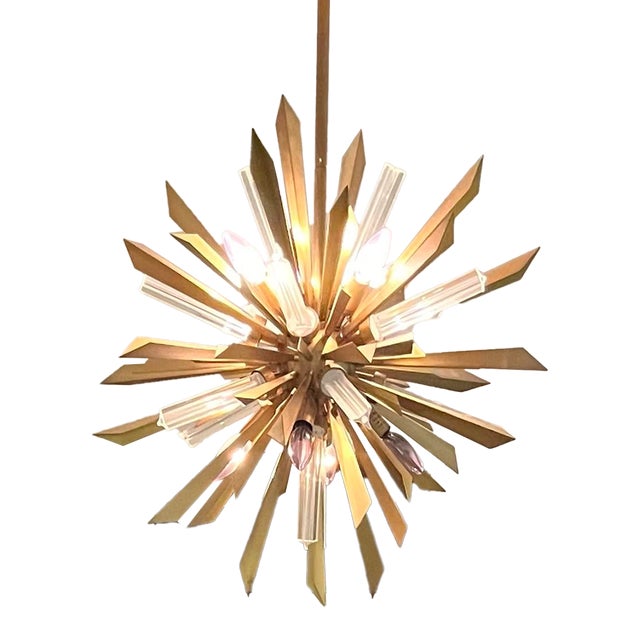 Anterior Waldorf 8 Light Crystal and Antique Brass Chandelier For Sale