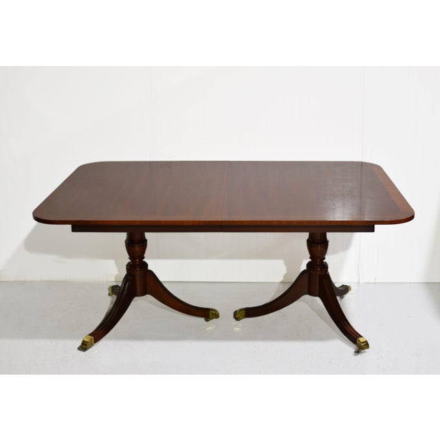 Traditional Mid Century Georgian Double Pedestal Banded Dining Table by Kindel Furniture For Sale - Image 3 of 12