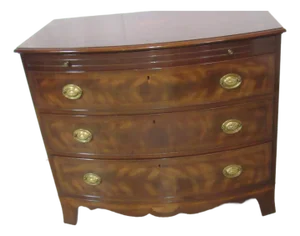 1980s White Bowfront Chest Mahogany Banded Amazing Server Silver Chest