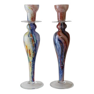 Vintage Italian Murano Glass Candleholders, 1980s, Set of 2 For Sale