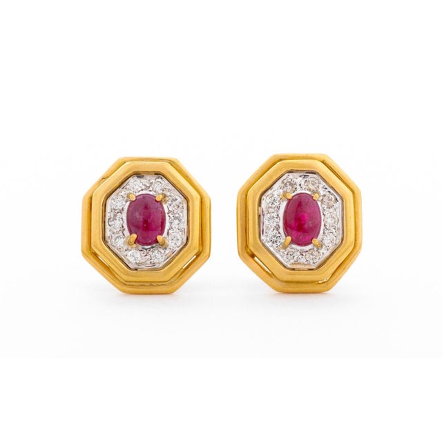 Contemporary 18k Yellow Gold Ruby Diamond Earrings For Sale - Image 3 of 6