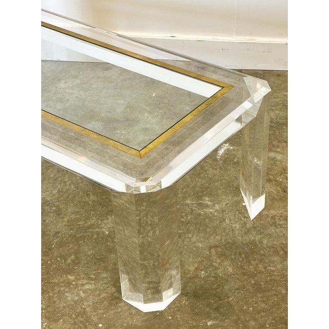 Acrylic Glass Coffee Table with Brass Details and Glass Plate, France, 1980s For Sale - Image 4 of 15