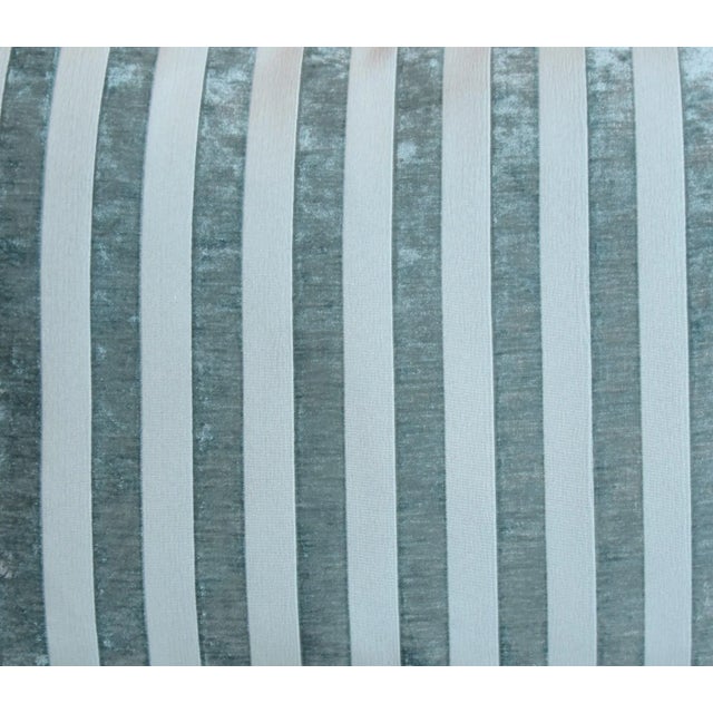 French Turquoise Velvet Striped Feather/Down Pillow 23" X 17" For Sale - Image 4 of 5