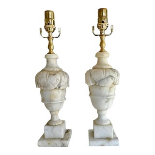 Pair Italian Neoclassic Urn Alabaster Table Lamps For Sale