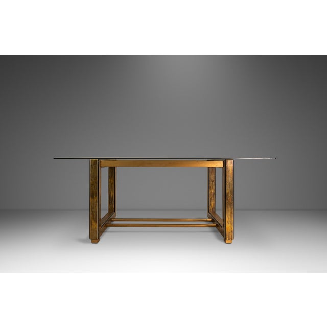 1970s Mid-Century Modern Acid-Etched Brass Desk / Dining Table With Glass Top Attributed to Bernhard Rohne for Mastercraft, Usa, C. 1970s For Sale - Image 5 of 18