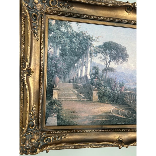 Gorgeous Framed Vintage Textured Canvas Italian Balcony Scene For Sale - Image 4 of 11
